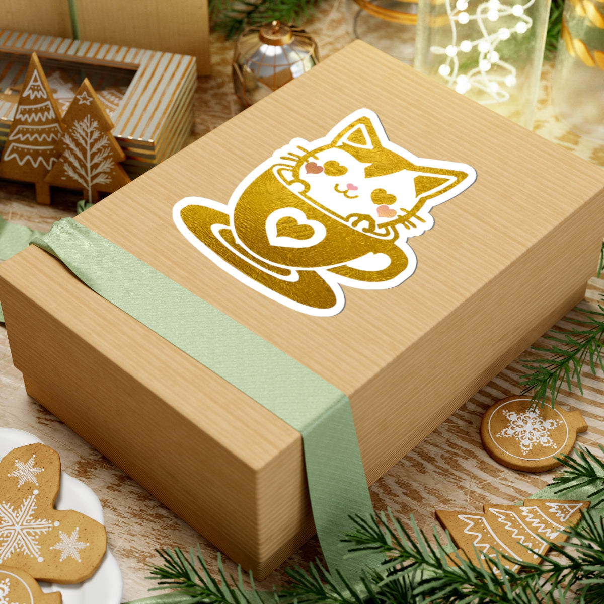 Gold Foil Cat Cup Sticker