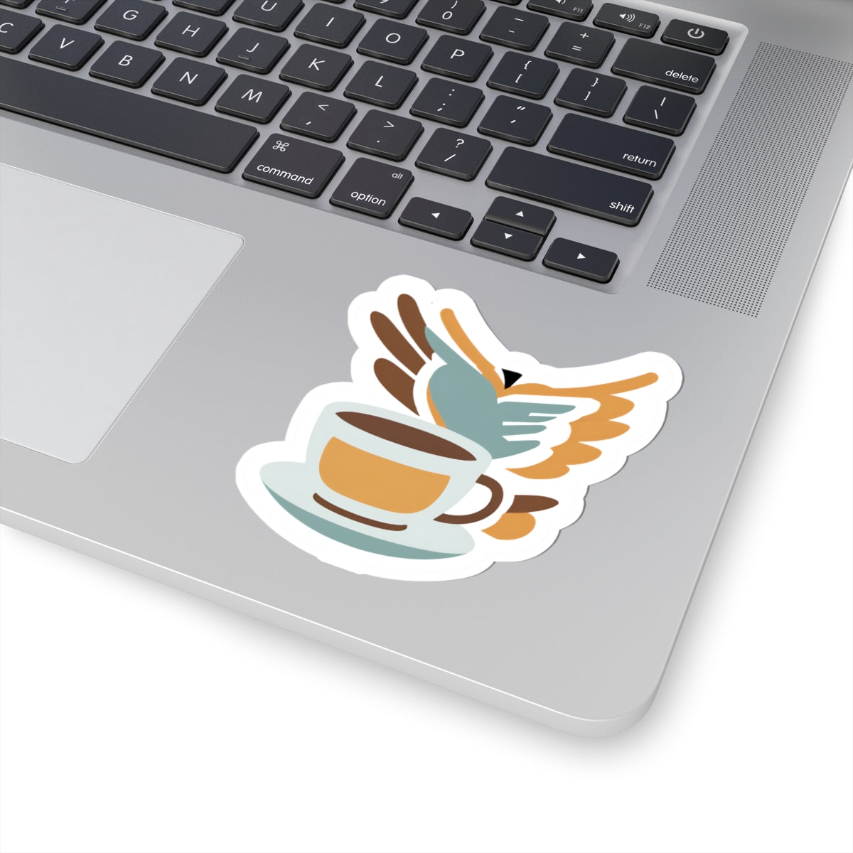 Elegant Bird and Coffee Cup Kiss-Cut Sticker