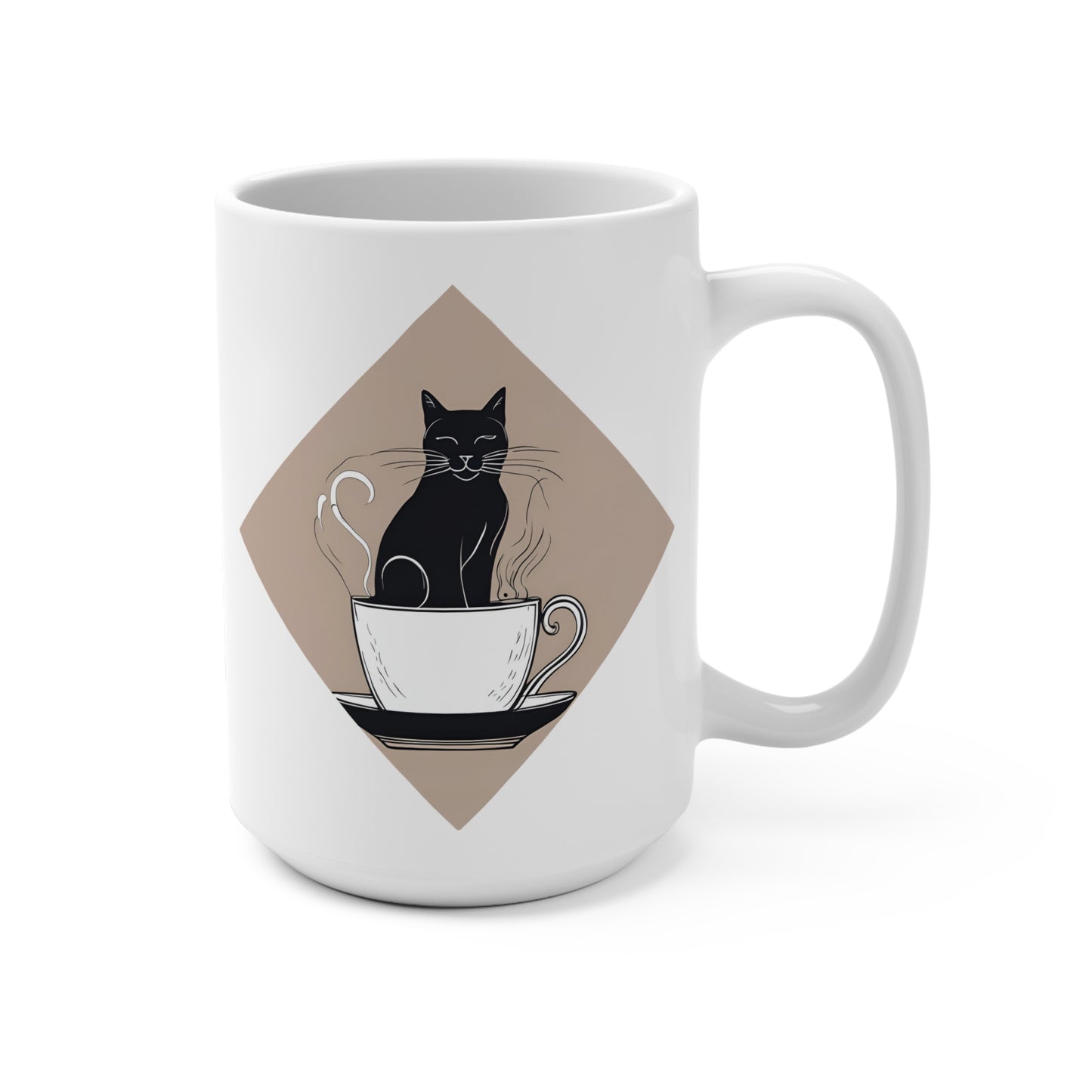 Elegante taza de café y gato negro