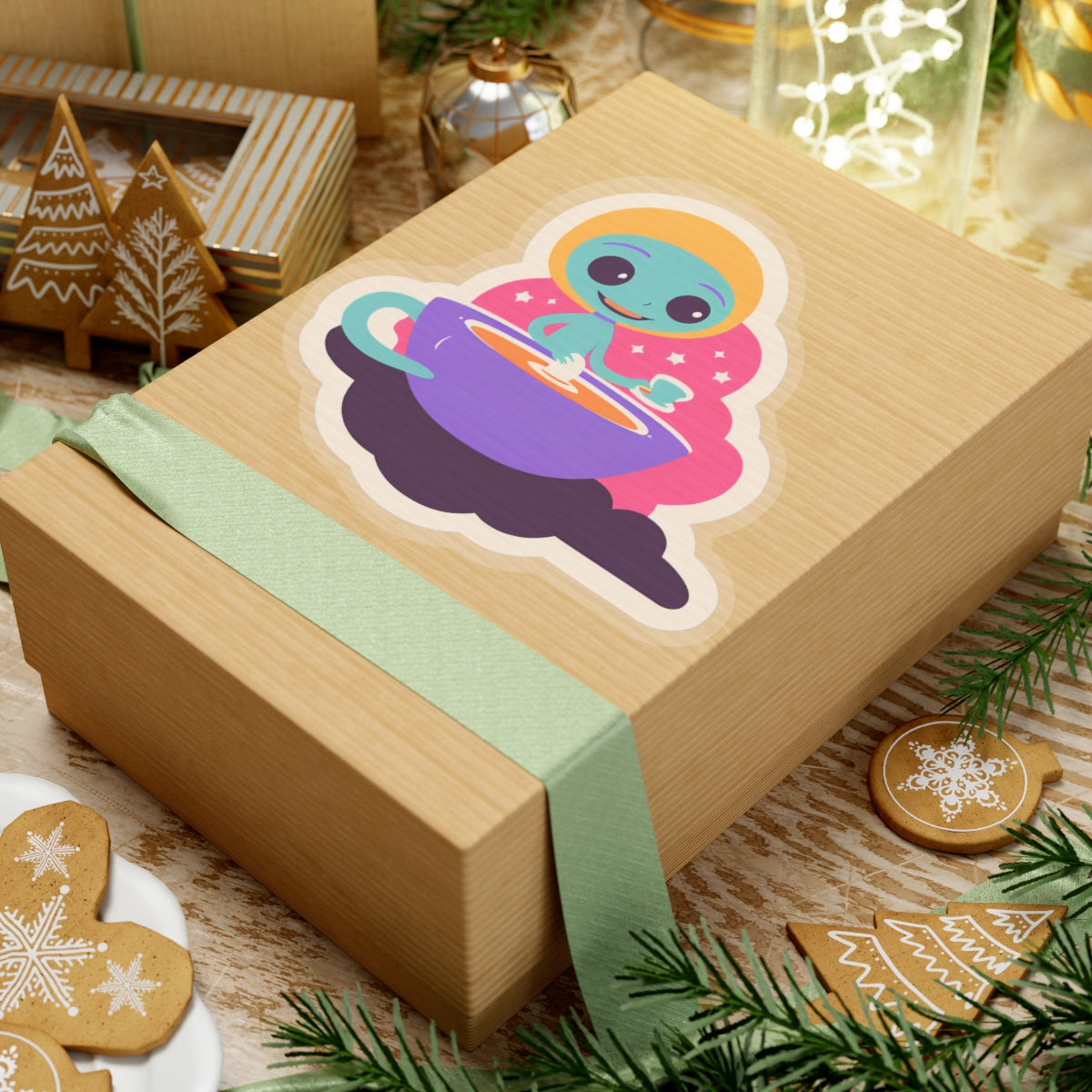 Whimsical Alien Baking Kiss-Cut Sticker