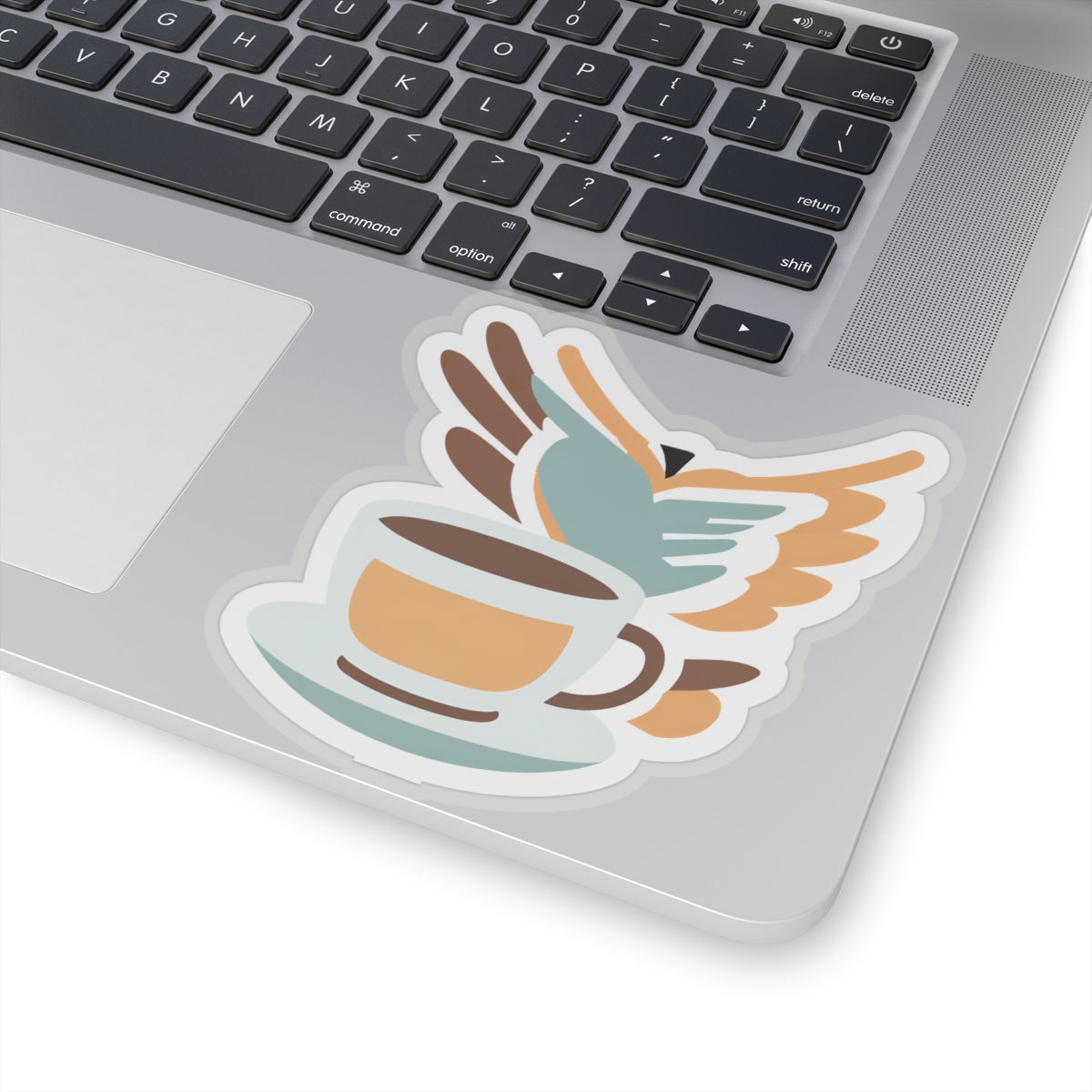 Elegant Bird and Coffee Cup Kiss-Cut Sticker