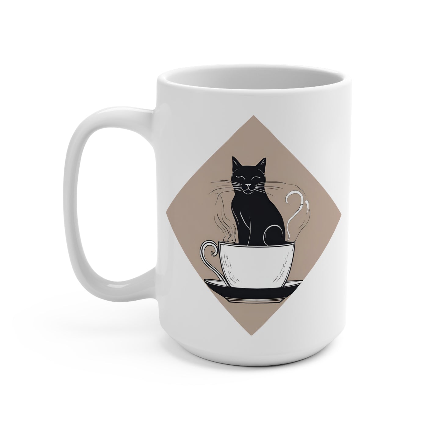 Elegante taza de café y gato negro