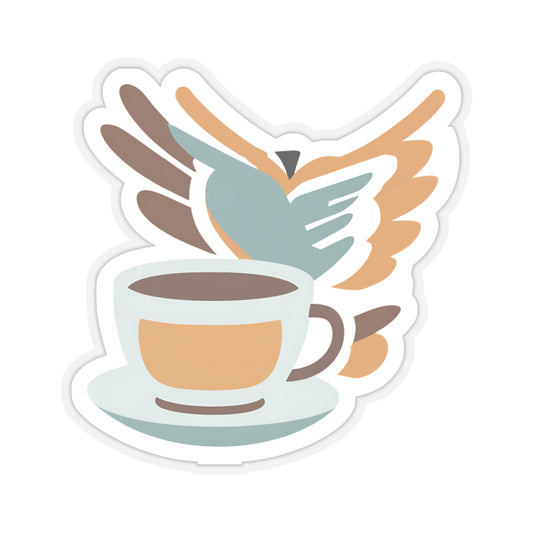 Elegant Bird and Coffee Cup Kiss-Cut Sticker