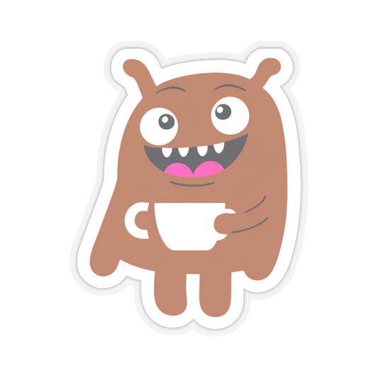 Cute Monster Coffee Mug Kiss-Cut Sticker