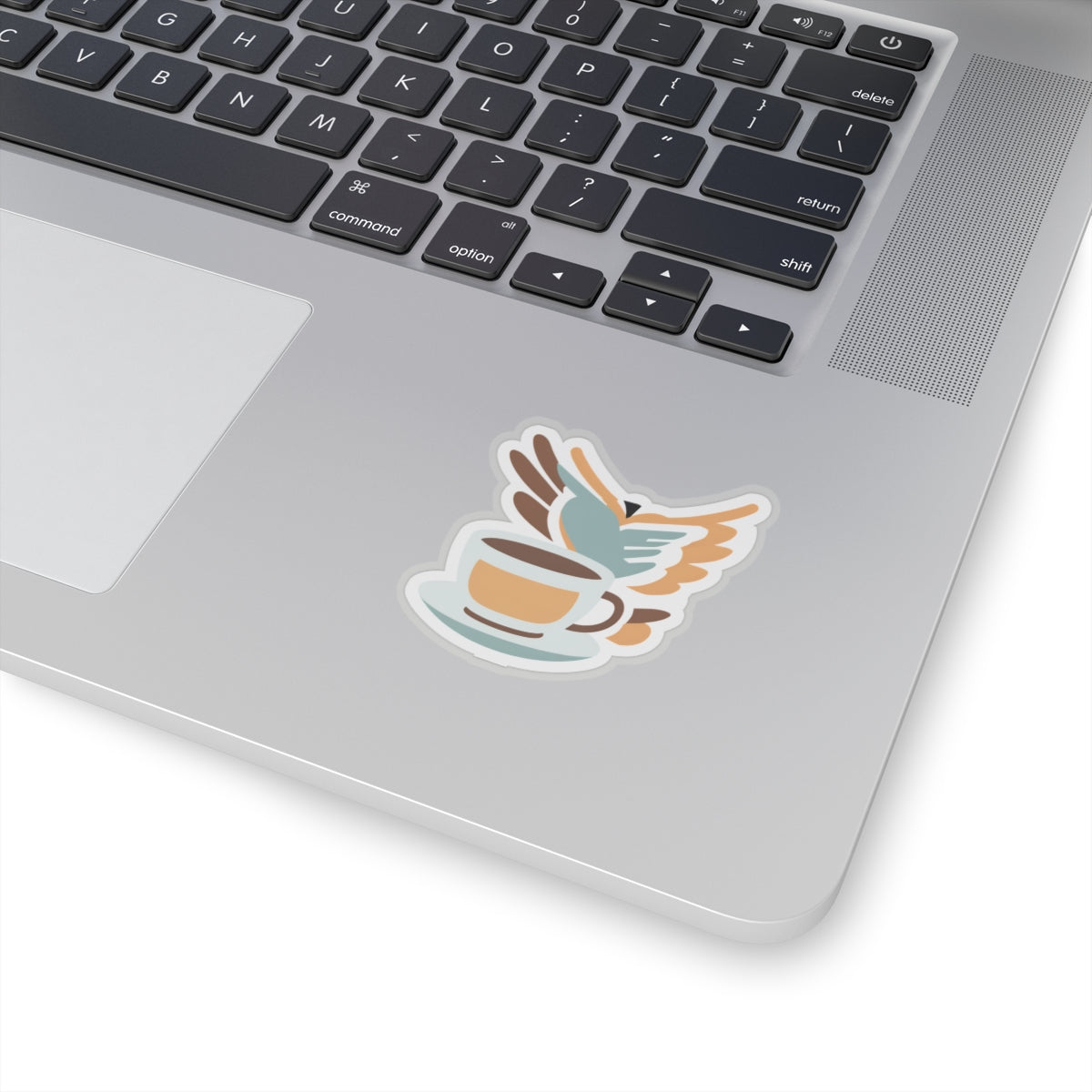 Elegant Bird and Coffee Cup Kiss-Cut Sticker