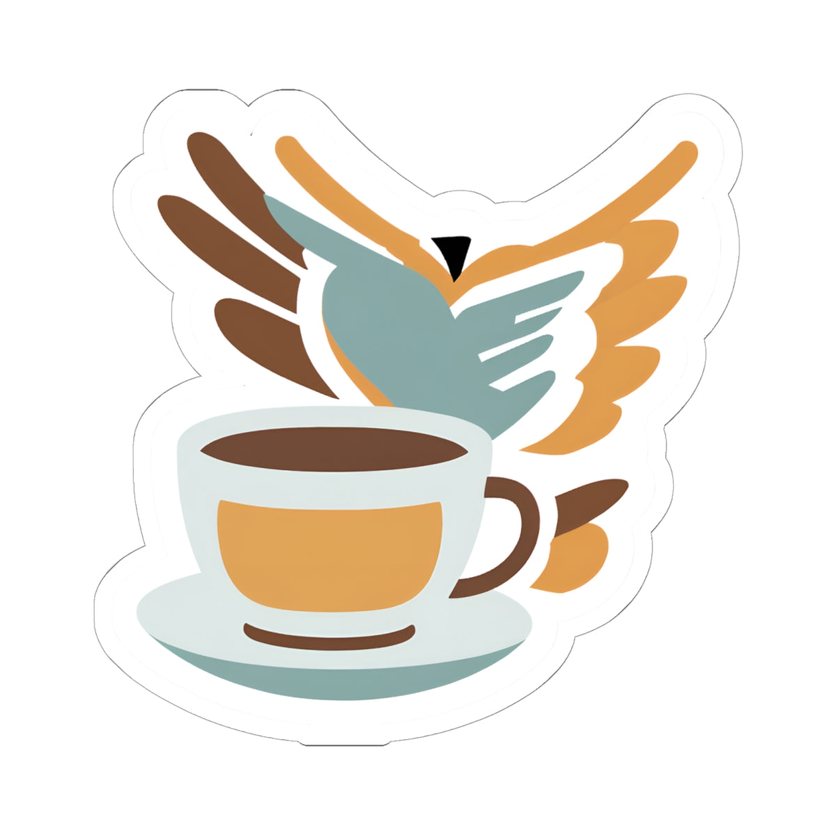 Elegant Bird and Coffee Cup Kiss-Cut Sticker