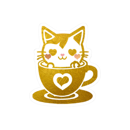 Gold Foil Cat Cup Sticker