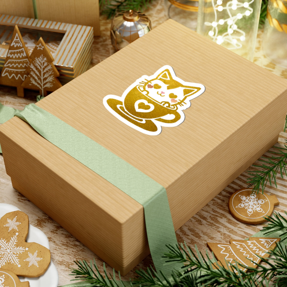 Gold Foil Cat Cup Sticker