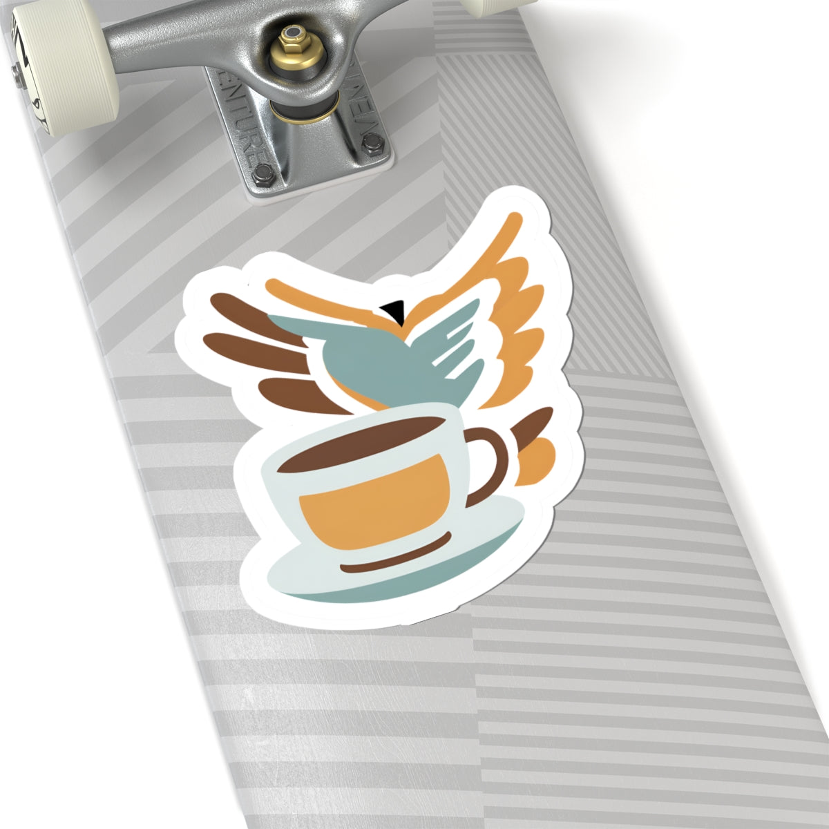 Elegant Bird and Coffee Cup Kiss-Cut Sticker