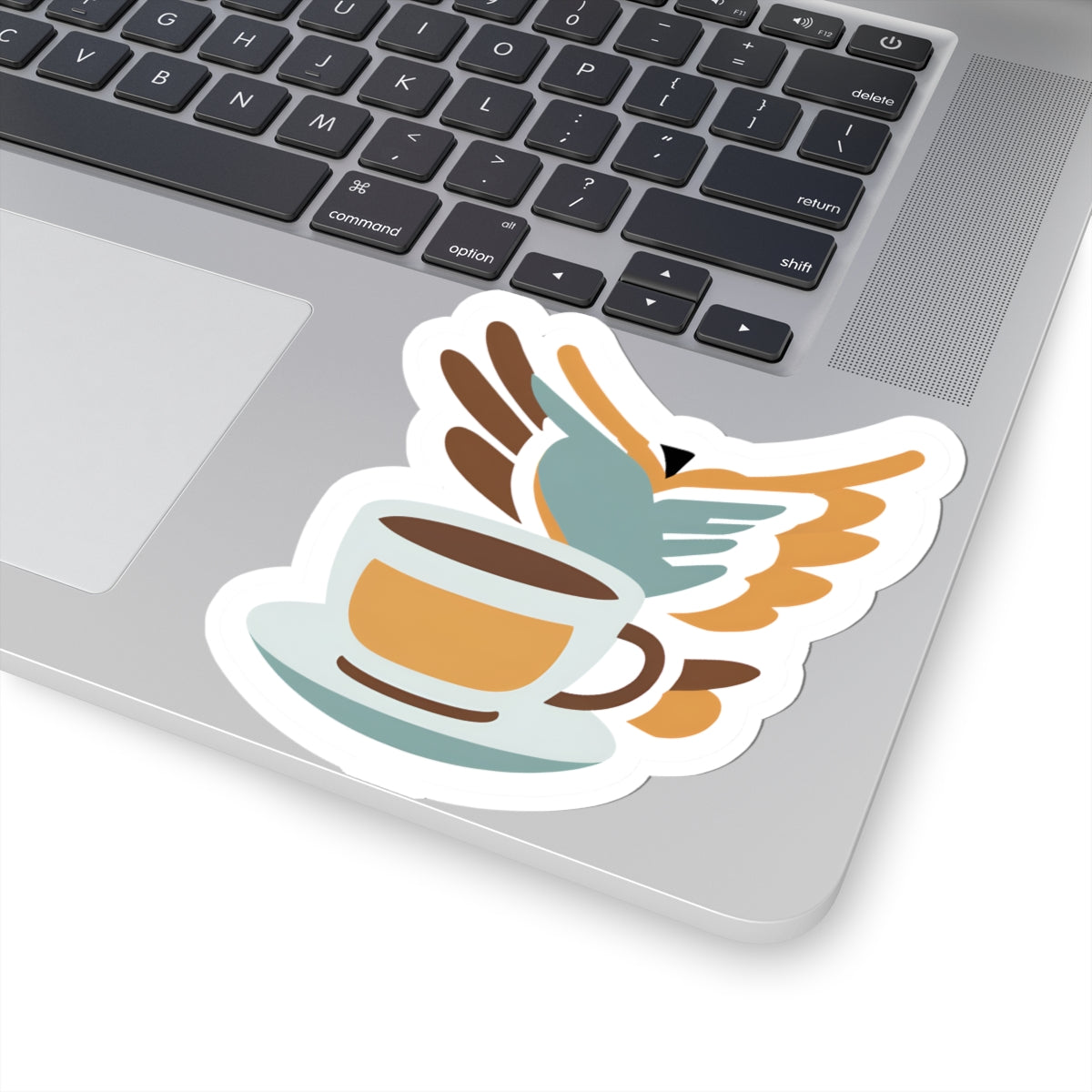 Elegant Bird and Coffee Cup Kiss-Cut Sticker