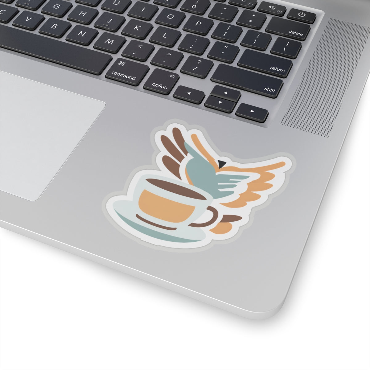 Elegant Bird and Coffee Cup Kiss-Cut Sticker