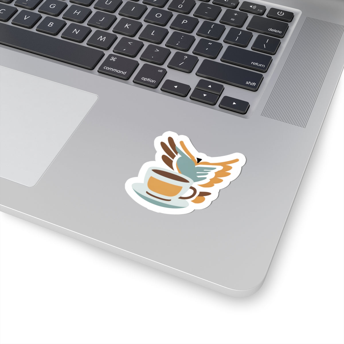 Elegant Bird and Coffee Cup Kiss-Cut Sticker