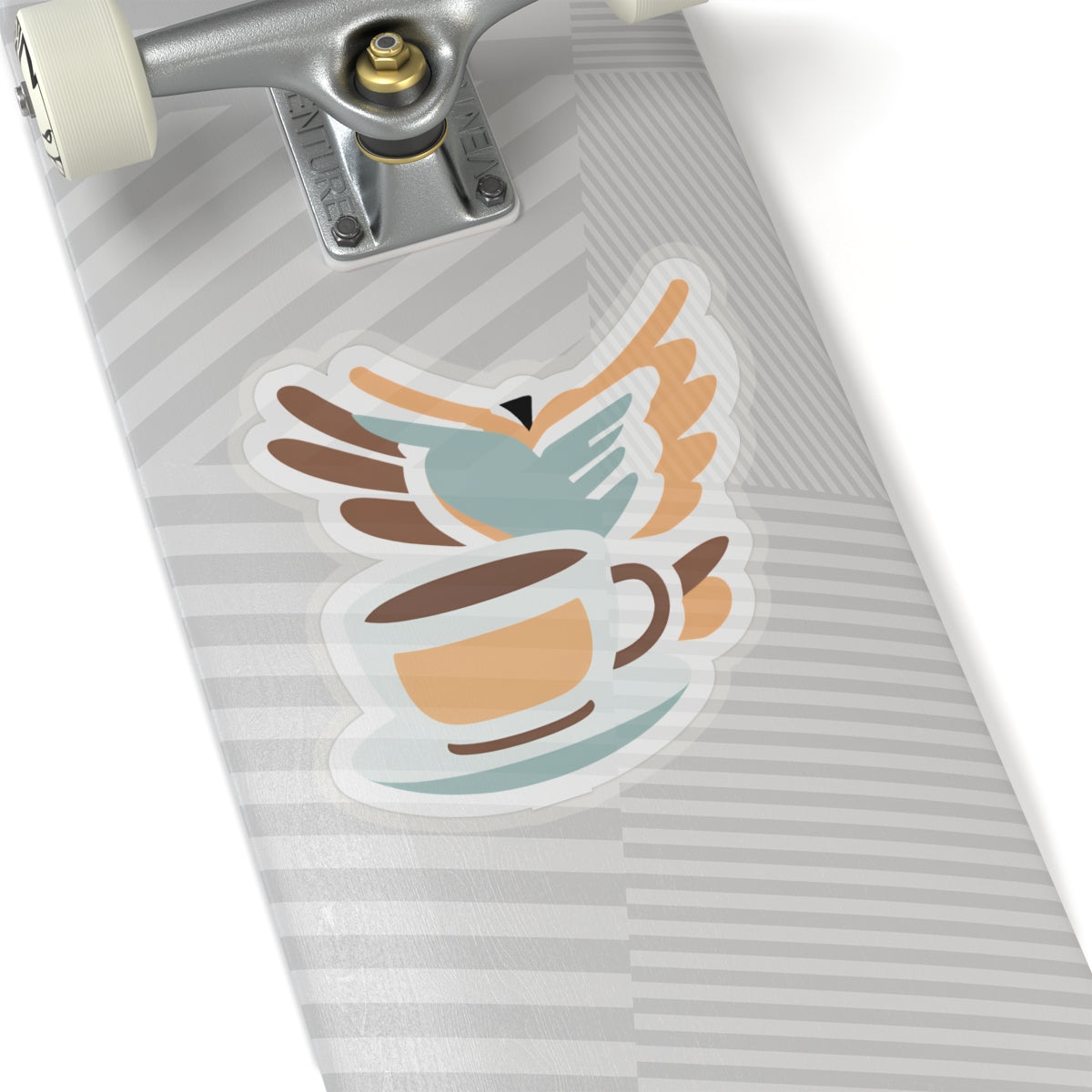 Elegant Bird and Coffee Cup Kiss-Cut Sticker