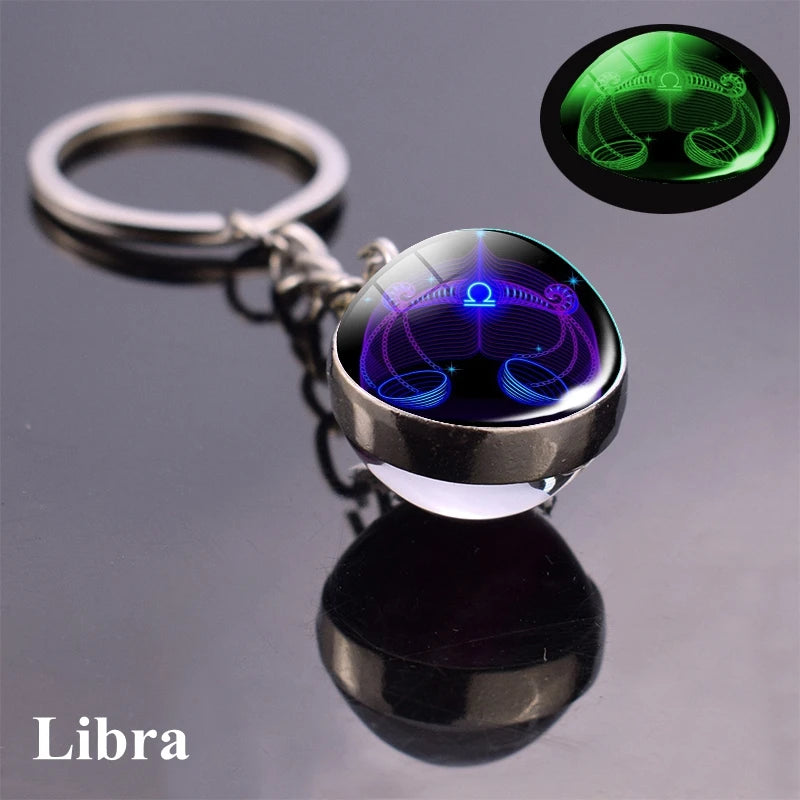 Starlight Zodiac Keychain: Glow-in-the-Dark Glass Ball Pendant with 12 Constellations – Unisex Cosmic Gift