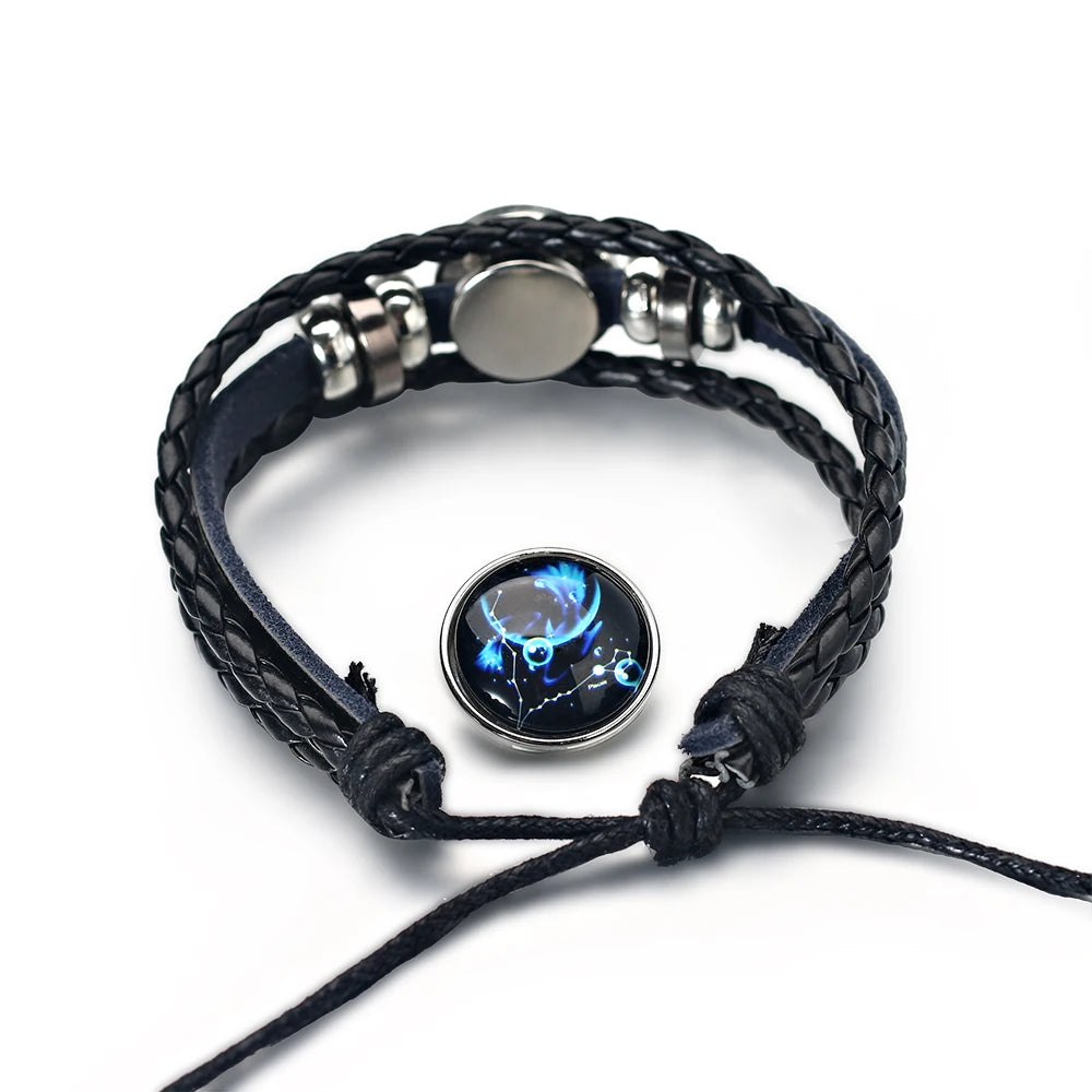 Vintage Astro Wrap Bracelet: Multilayer Leather Bangle for Men & Women – Zodiac Constellation Birthday Gift