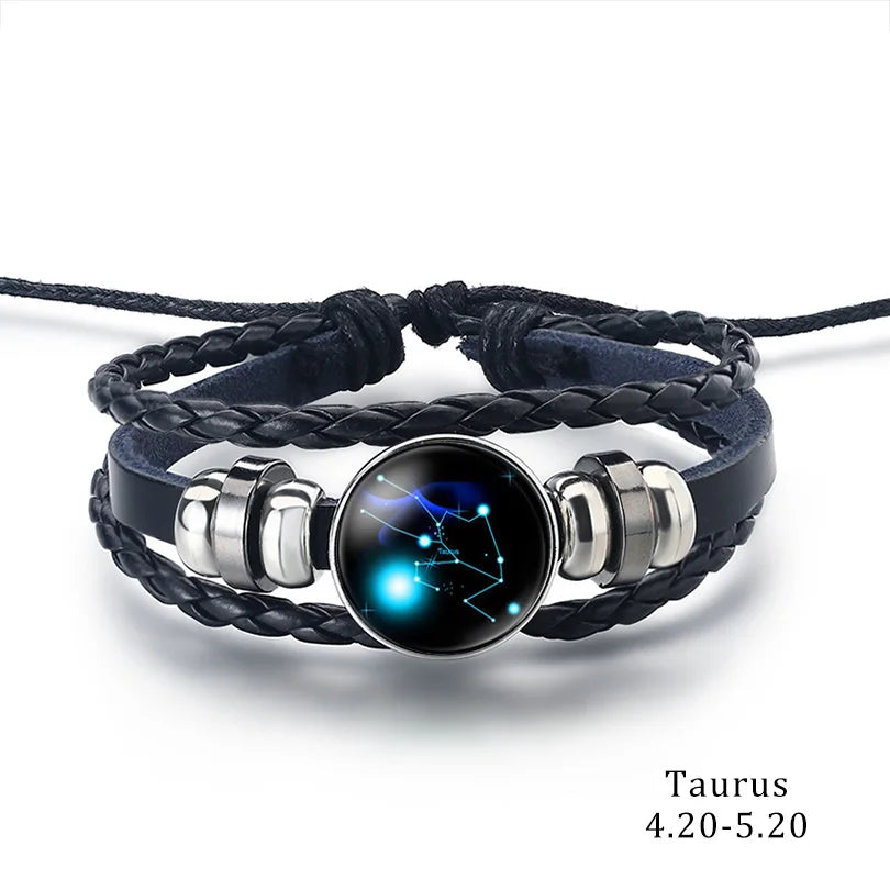 Vintage Astro Wrap Bracelet: Multilayer Leather Bangle for Men & Women – Zodiac Constellation Birthday Gift