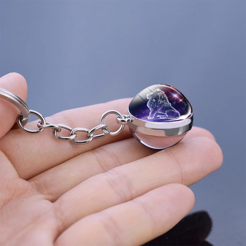 Starlight Zodiac Keychain: Glow-in-the-Dark Glass Ball Pendant with 12 Constellations – Unisex Cosmic Gift