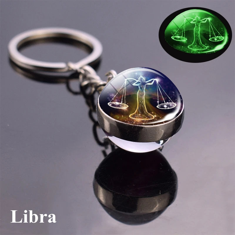 Starlight Zodiac Keychain: Glow-in-the-Dark Glass Ball Pendant with 12 Constellations – Unisex Cosmic Gift