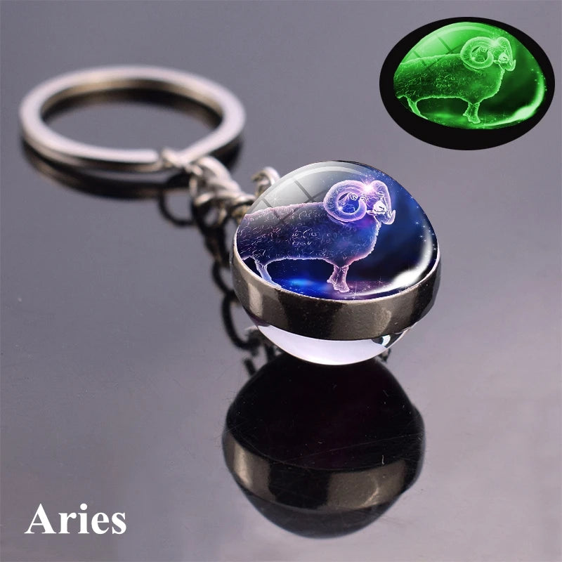 Starlight Zodiac Keychain: Glow-in-the-Dark Glass Ball Pendant with 12 Constellations – Unisex Cosmic Gift