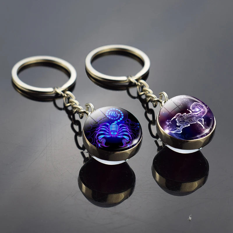 Starlight Zodiac Keychain: Glow-in-the-Dark Glass Ball Pendant with 12 Constellations – Unisex Cosmic Gift