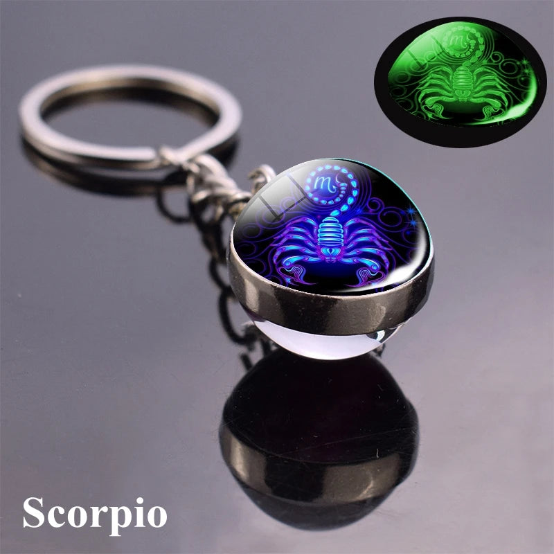 Starlight Zodiac Keychain: Glow-in-the-Dark Glass Ball Pendant with 12 Constellations – Unisex Cosmic Gift