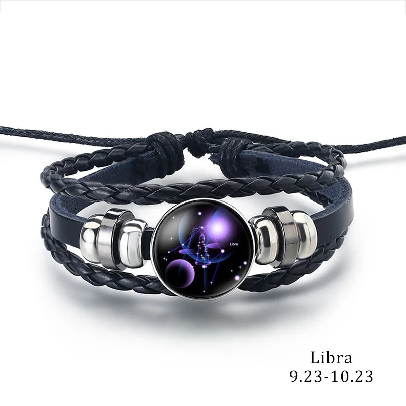 Vintage Astro Wrap Bracelet: Multilayer Leather Bangle for Men & Women – Zodiac Constellation Birthday Gift