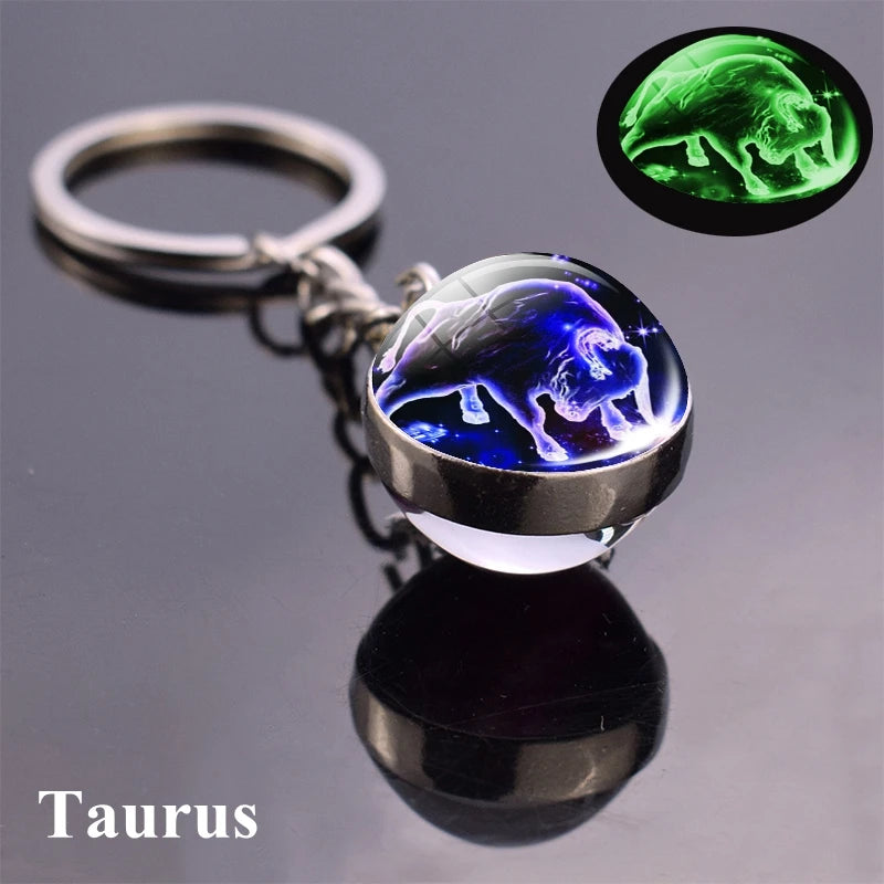 Starlight Zodiac Keychain: Glow-in-the-Dark Glass Ball Pendant with 12 Constellations – Unisex Cosmic Gift