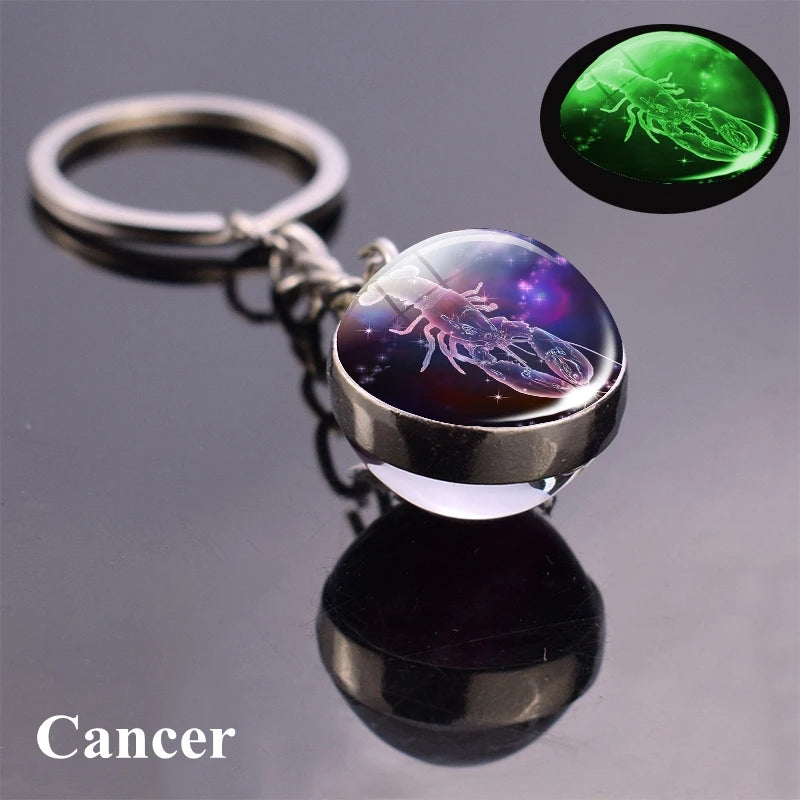 Starlight Zodiac Keychain: Glow-in-the-Dark Glass Ball Pendant with 12 Constellations – Unisex Cosmic Gift