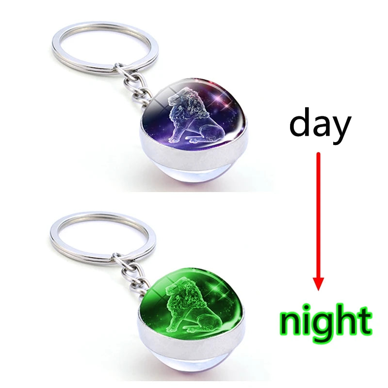 Starlight Zodiac Keychain: Glow-in-the-Dark Glass Ball Pendant with 12 Constellations – Unisex Cosmic Gift