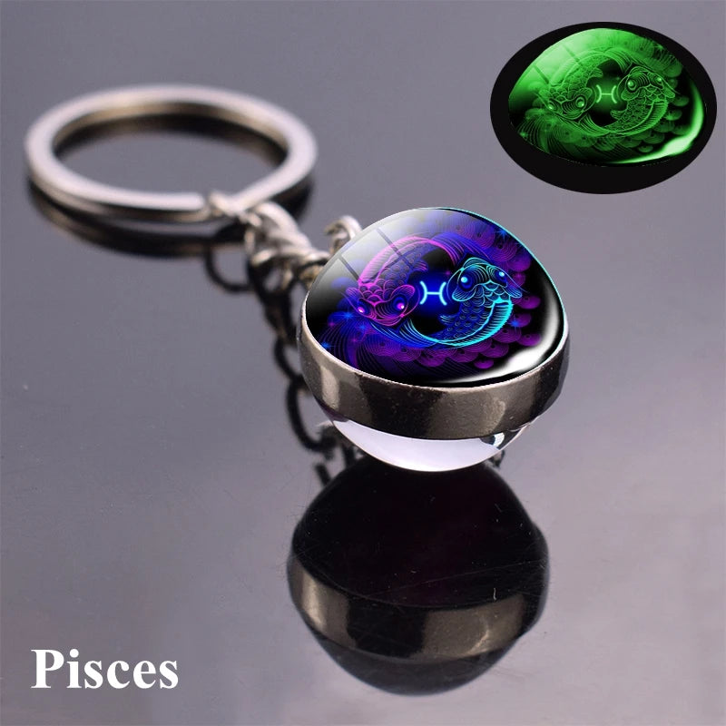 Starlight Zodiac Keychain: Glow-in-the-Dark Glass Ball Pendant with 12 Constellations – Unisex Cosmic Gift