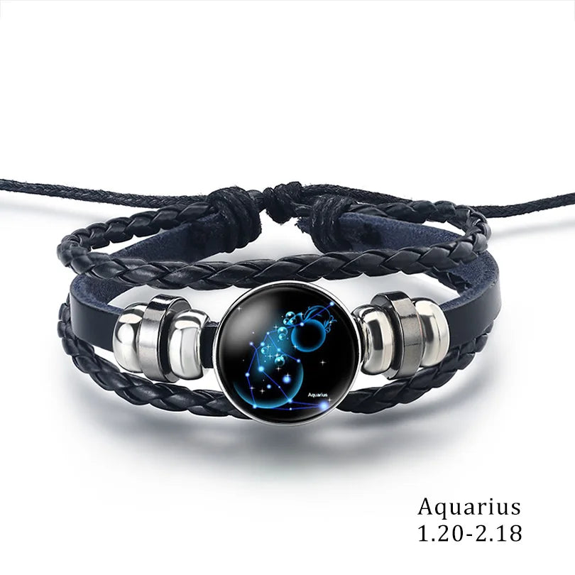 Vintage Astro Wrap Bracelet: Multilayer Leather Bangle for Men & Women – Zodiac Constellation Birthday Gift