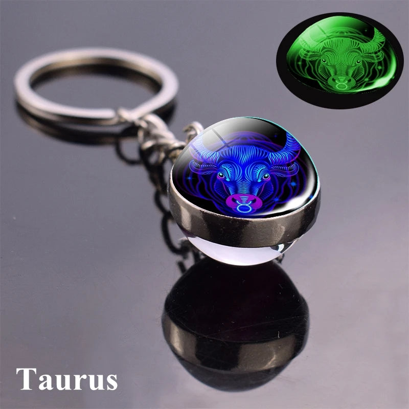 Starlight Zodiac Keychain: Glow-in-the-Dark Glass Ball Pendant with 12 Constellations – Unisex Cosmic Gift