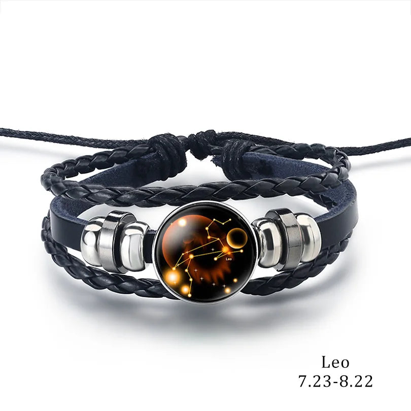 Vintage Astro Wrap Bracelet: Multilayer Leather Bangle for Men & Women – Zodiac Constellation Birthday Gift