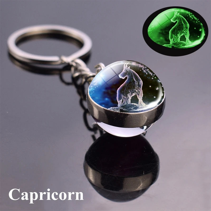 Starlight Zodiac Keychain: Glow-in-the-Dark Glass Ball Pendant with 12 Constellations – Unisex Cosmic Gift