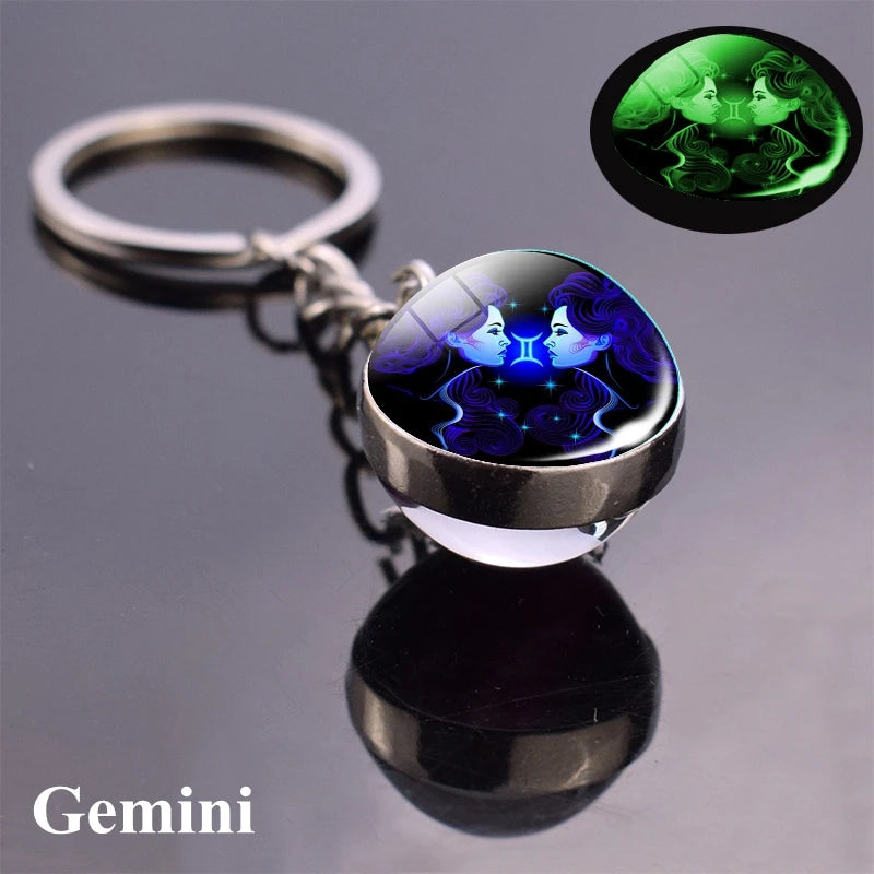 Starlight Zodiac Keychain: Glow-in-the-Dark Glass Ball Pendant with 12 Constellations – Unisex Cosmic Gift