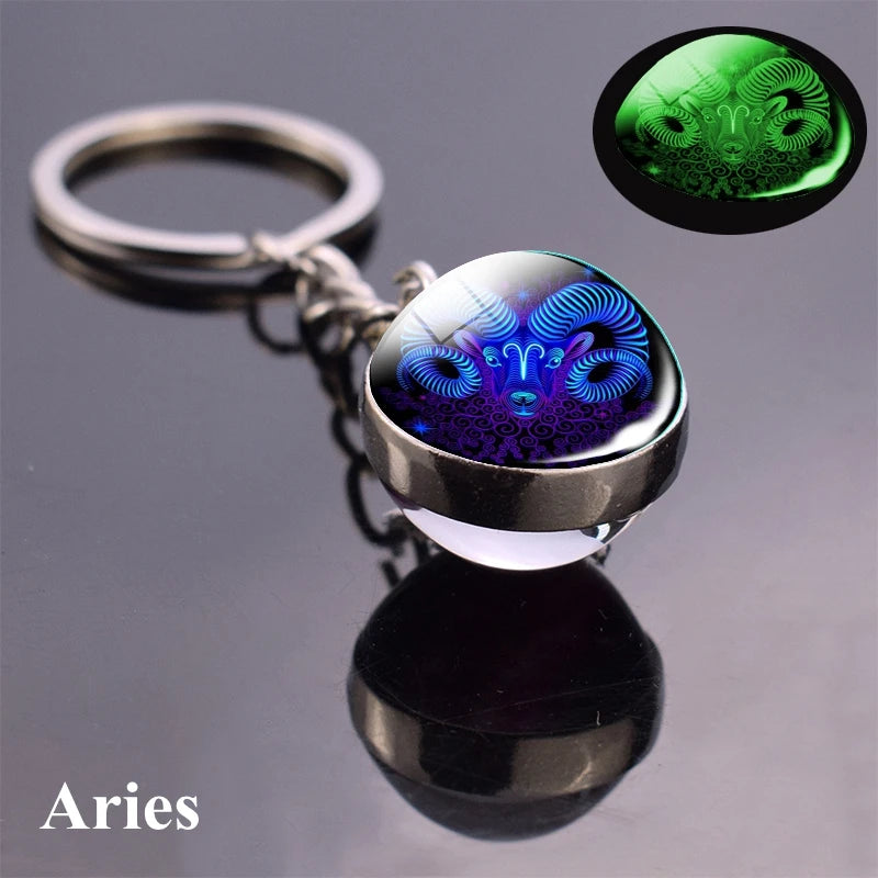 Starlight Zodiac Keychain: Glow-in-the-Dark Glass Ball Pendant with 12 Constellations – Unisex Cosmic Gift