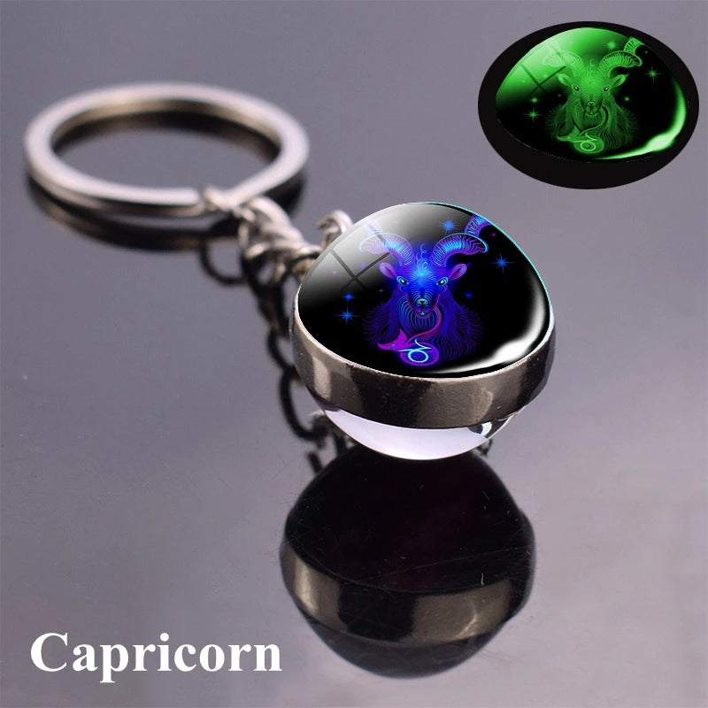 Starlight Zodiac Keychain: Glow-in-the-Dark Glass Ball Pendant with 12 Constellations – Unisex Cosmic Gift