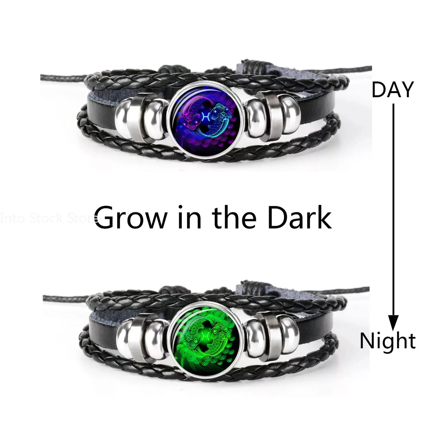 Celestial Edge Zodiac Bracelet: Braided Leather & Glass Dome Punk Cuff for Men (Cancer, Leo, Virgo, Libra)