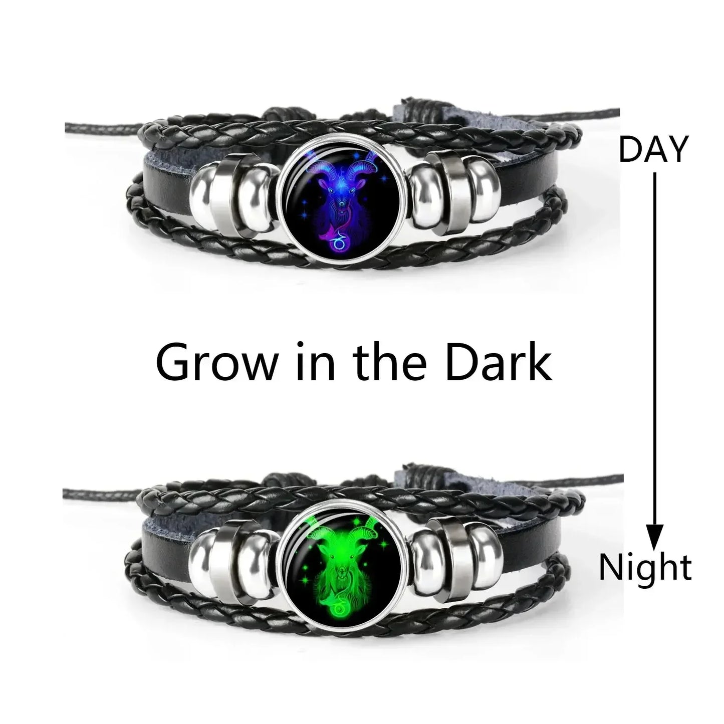 Lunar Luminance Bracelet: Glowing Zodiac Cuff for Men & Women – Vintage Leather Wrap Gift