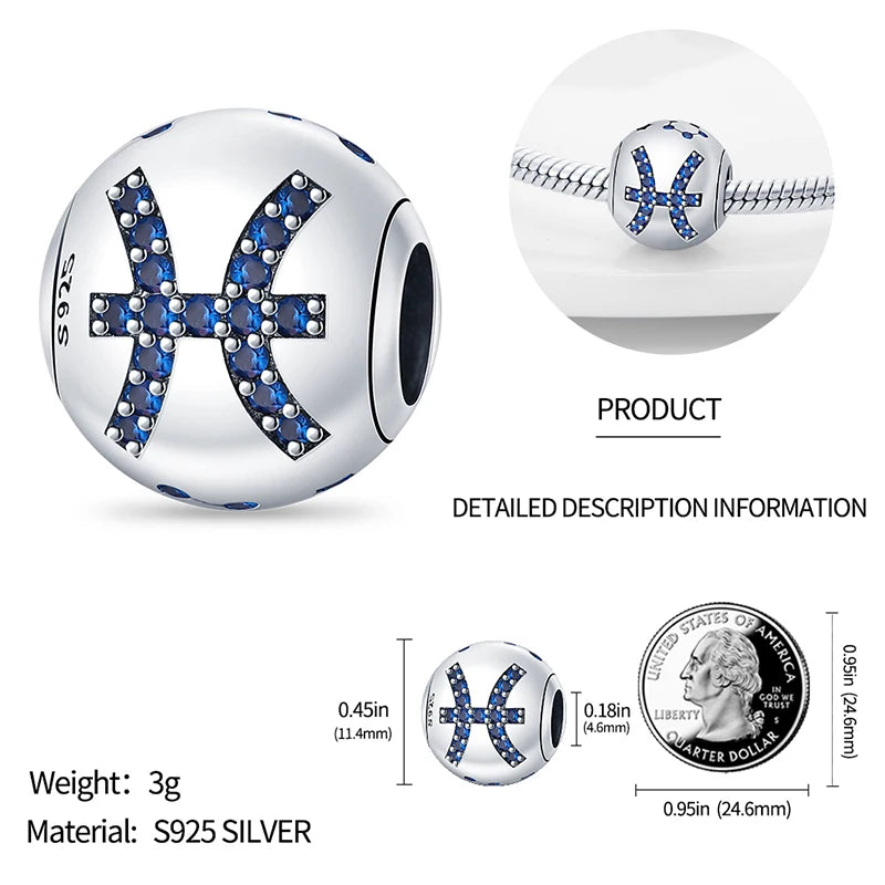 AstroCharm Zodiac Beads: Pandora-Compatible 925 Sterling Silver Constellation Charms for Bracelets