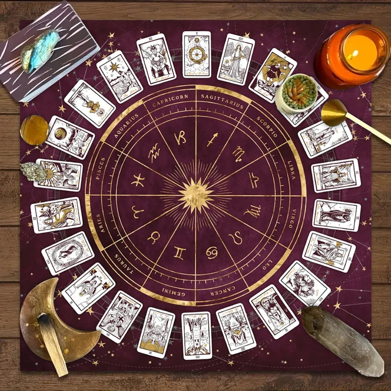 Mystic Zodiac Tarot Mat: 12-Sign Board Game Cloth – Fortune Telling & Tabletop Decor