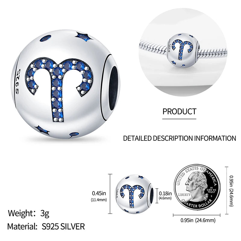 AstroCharm Zodiac Beads: Pandora-Compatible 925 Sterling Silver Constellation Charms for Bracelets