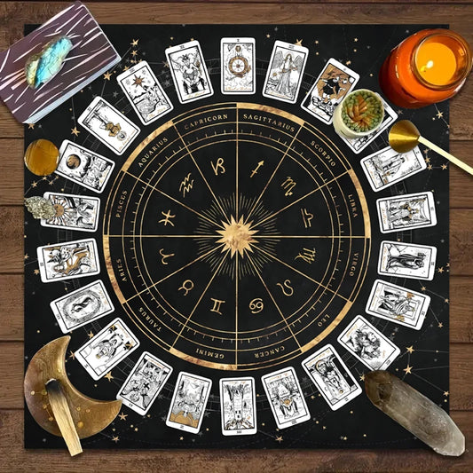 Mystic Zodiac Tarot Mat: 12-Sign Board Game Cloth – Fortune Telling & Tabletop Decor