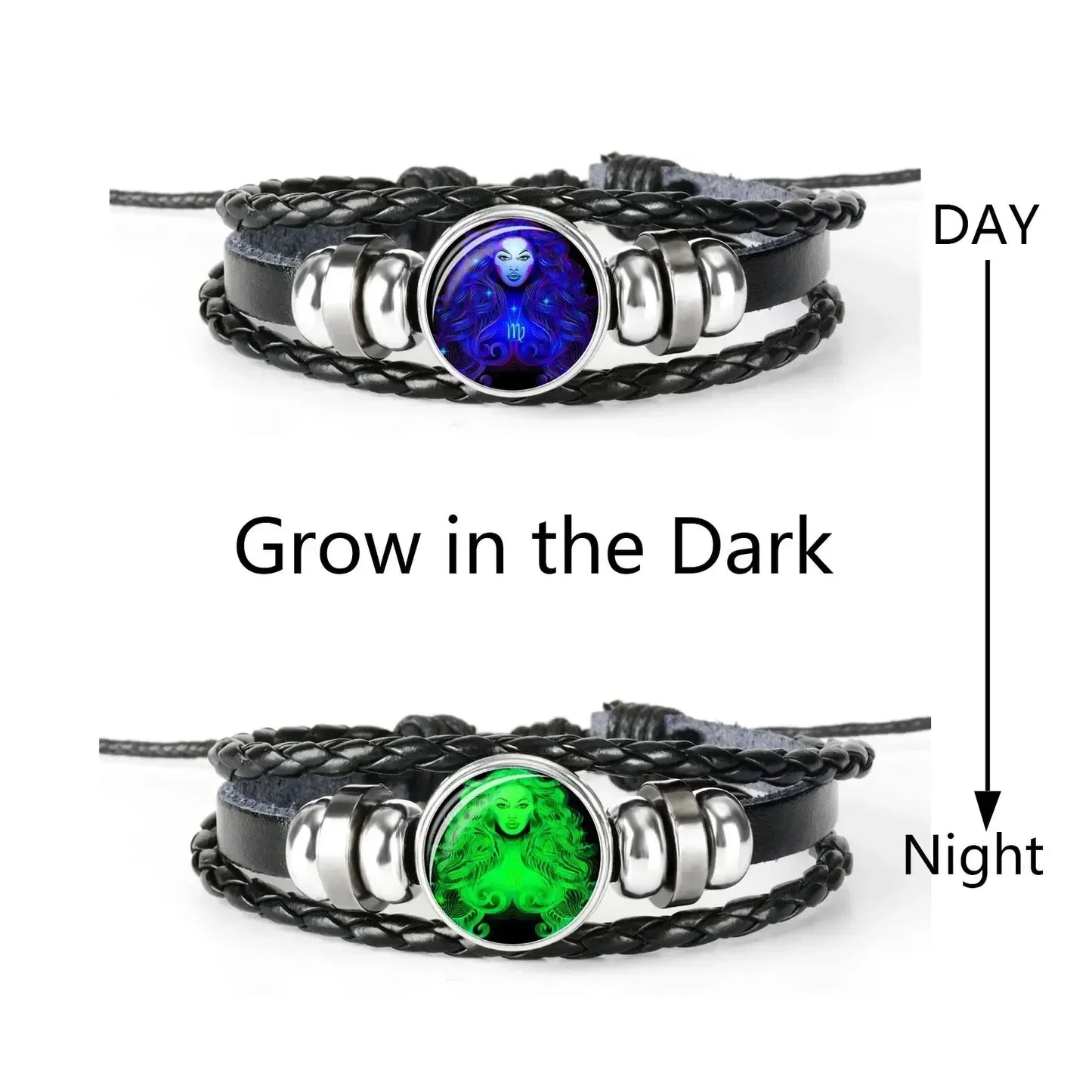 Lunar Luminance Bracelet: Glowing Zodiac Cuff for Men & Women – Vintage Leather Wrap Gift