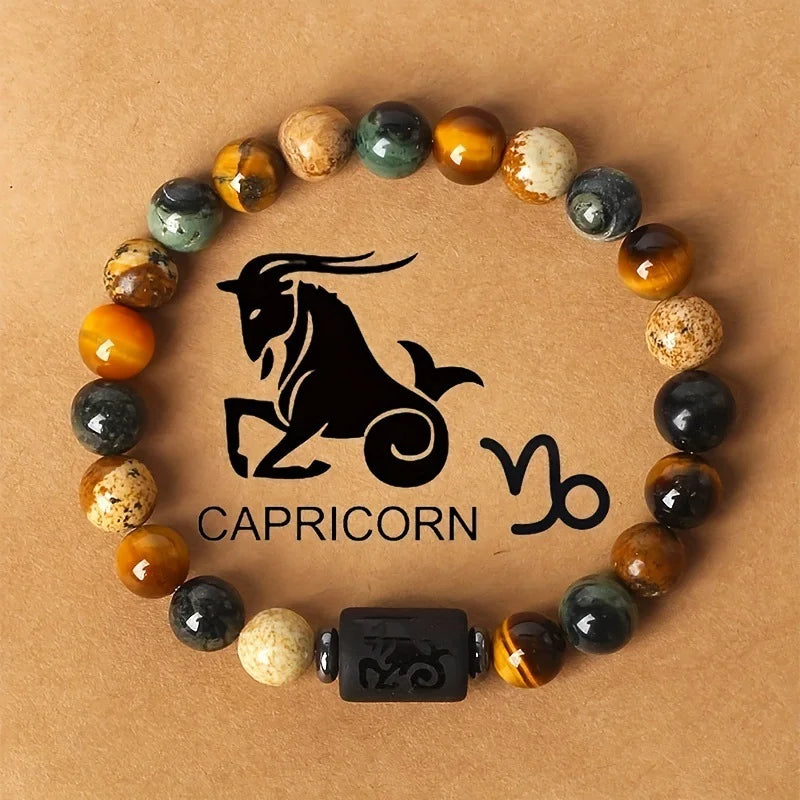 Tiger Eye Zodiac Bracelet: Natural Stone Beads for Men & Women – Aries, Taurus, Virgo Grounding Energy