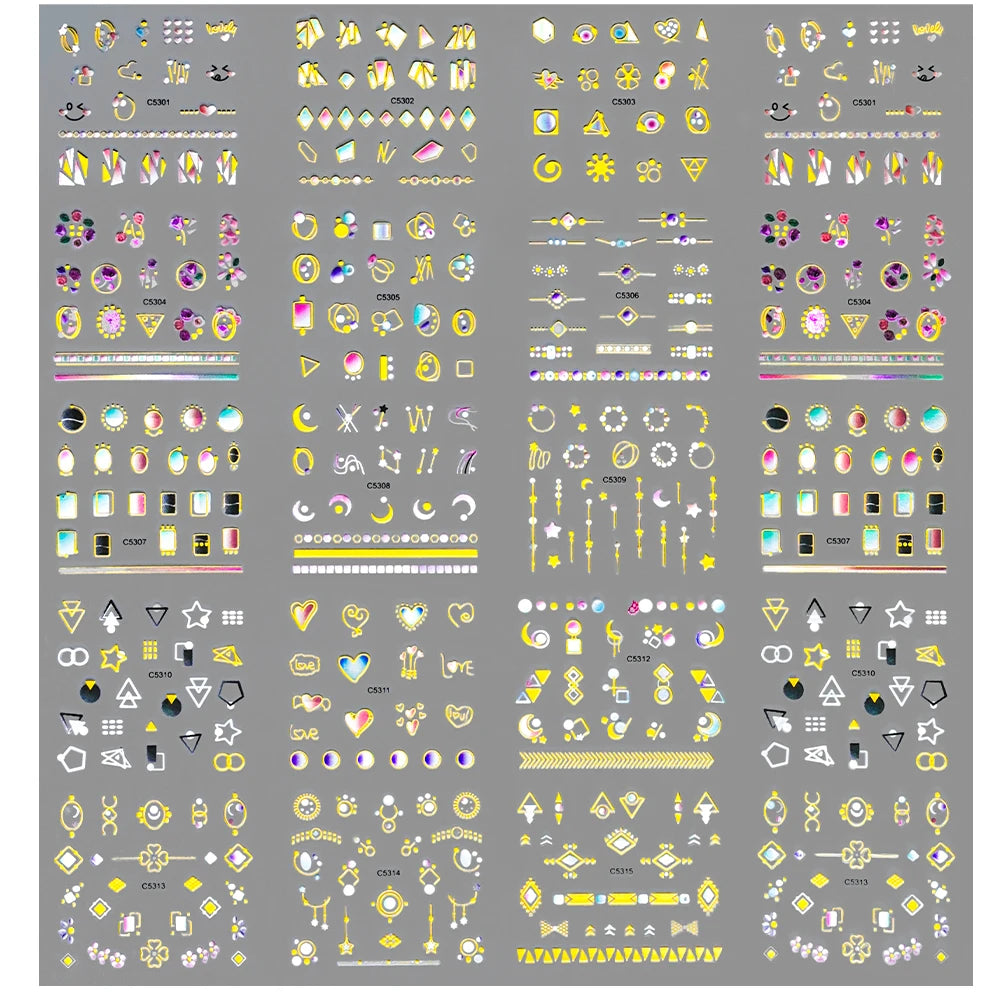 Lunar Luxe Nail Stickers: Gold-Edge Moon & Heart Zodiac Decals – Self-Adhesive Metallic Nail Art for Stellar Manicures