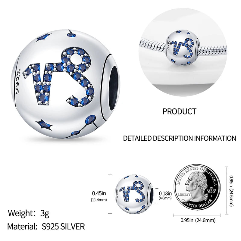 AstroCharm Zodiac Beads: Pandora-Compatible 925 Sterling Silver Constellation Charms for Bracelets