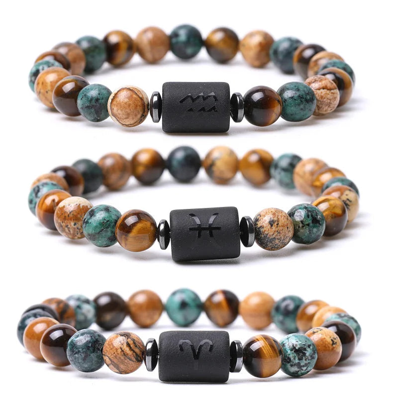 Tiger Eye Zodiac Bracelet: Natural Stone Beads for Men & Women – Aries, Taurus, Virgo Grounding Energy