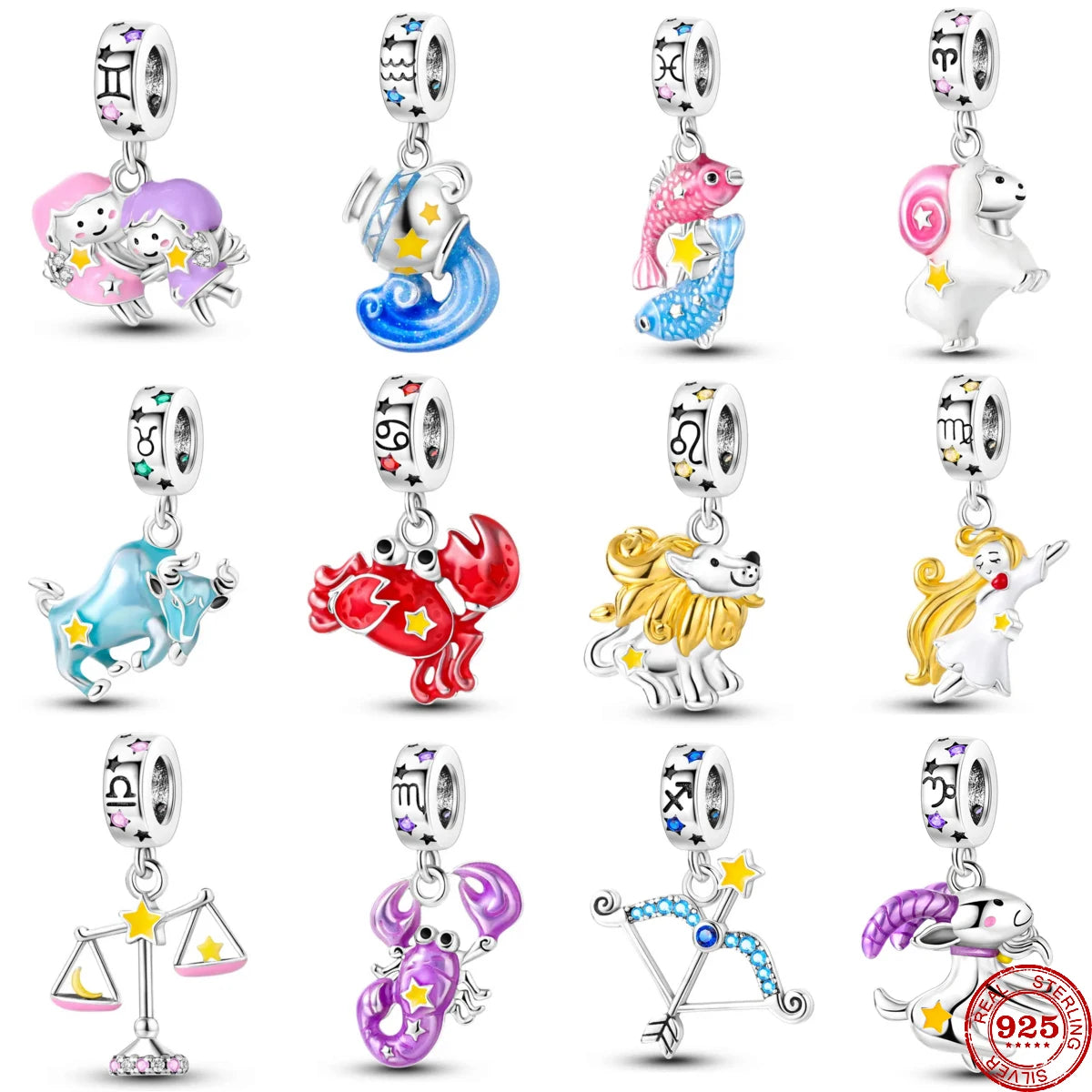 Stellar Zodiac Pendant Beads: 925 Sterling Silver Constellation Charms for DIY Bracelets & Necklaces