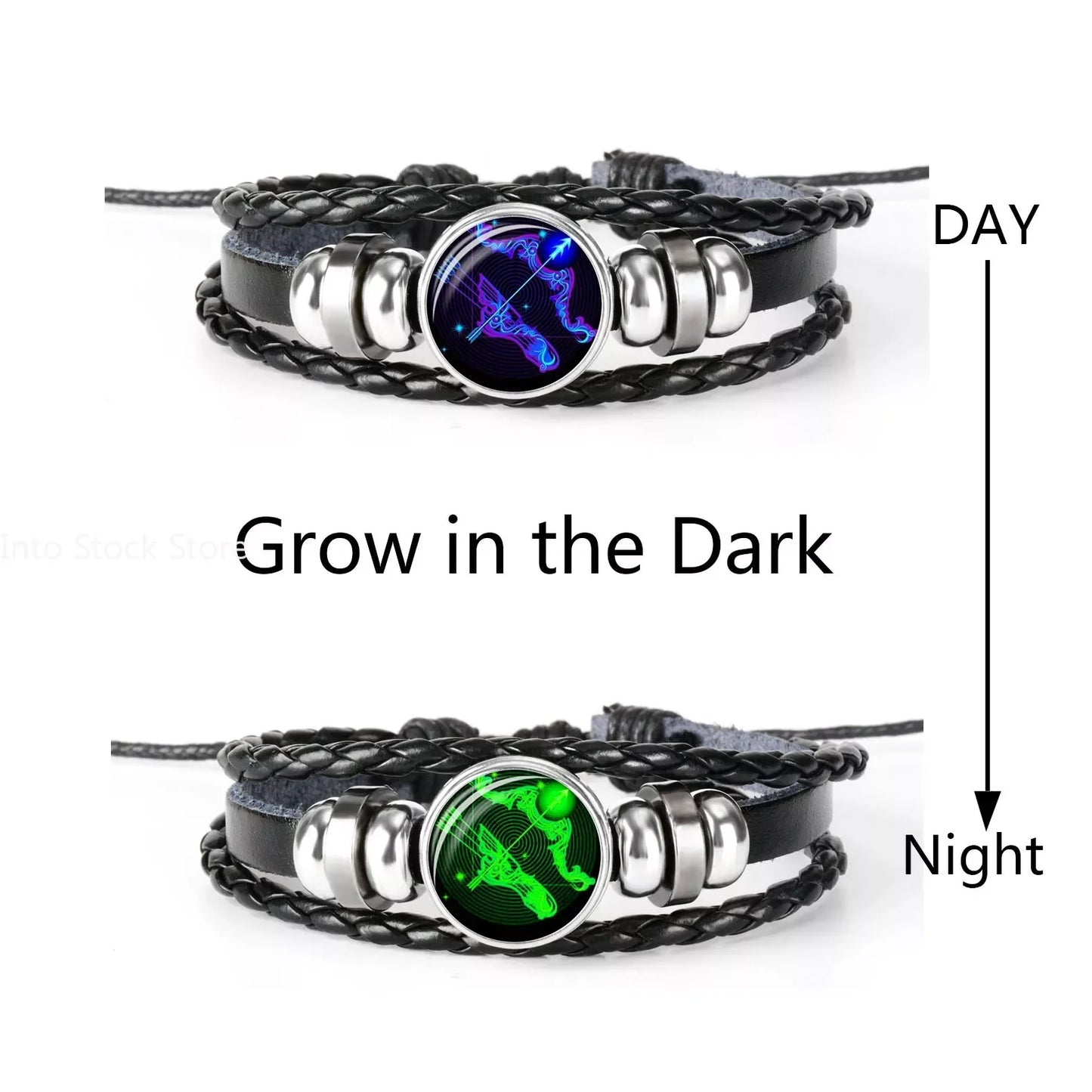 Celestial Edge Zodiac Bracelet: Braided Leather & Glass Dome Punk Cuff for Men (Cancer, Leo, Virgo, Libra)